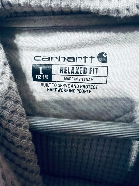 Carhartt Waffle Knit Hoodie Relaxed Fit Pullover Gray Kangaroo Pocket L - Picture 4 of 7